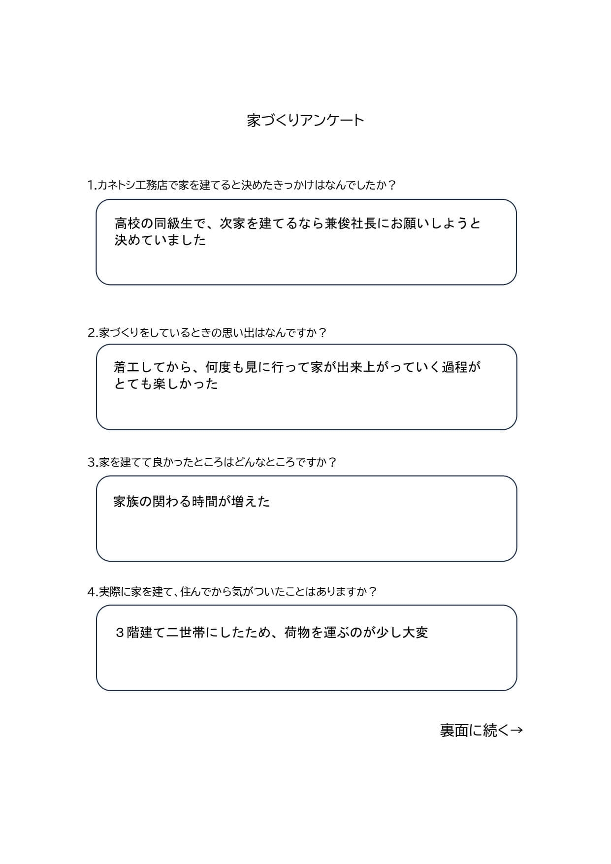お客様アンケート表